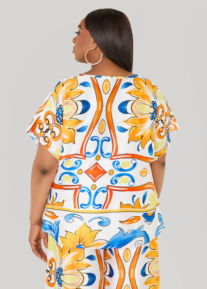 Ashley Stewart Floral Cowl Neck Blouse White