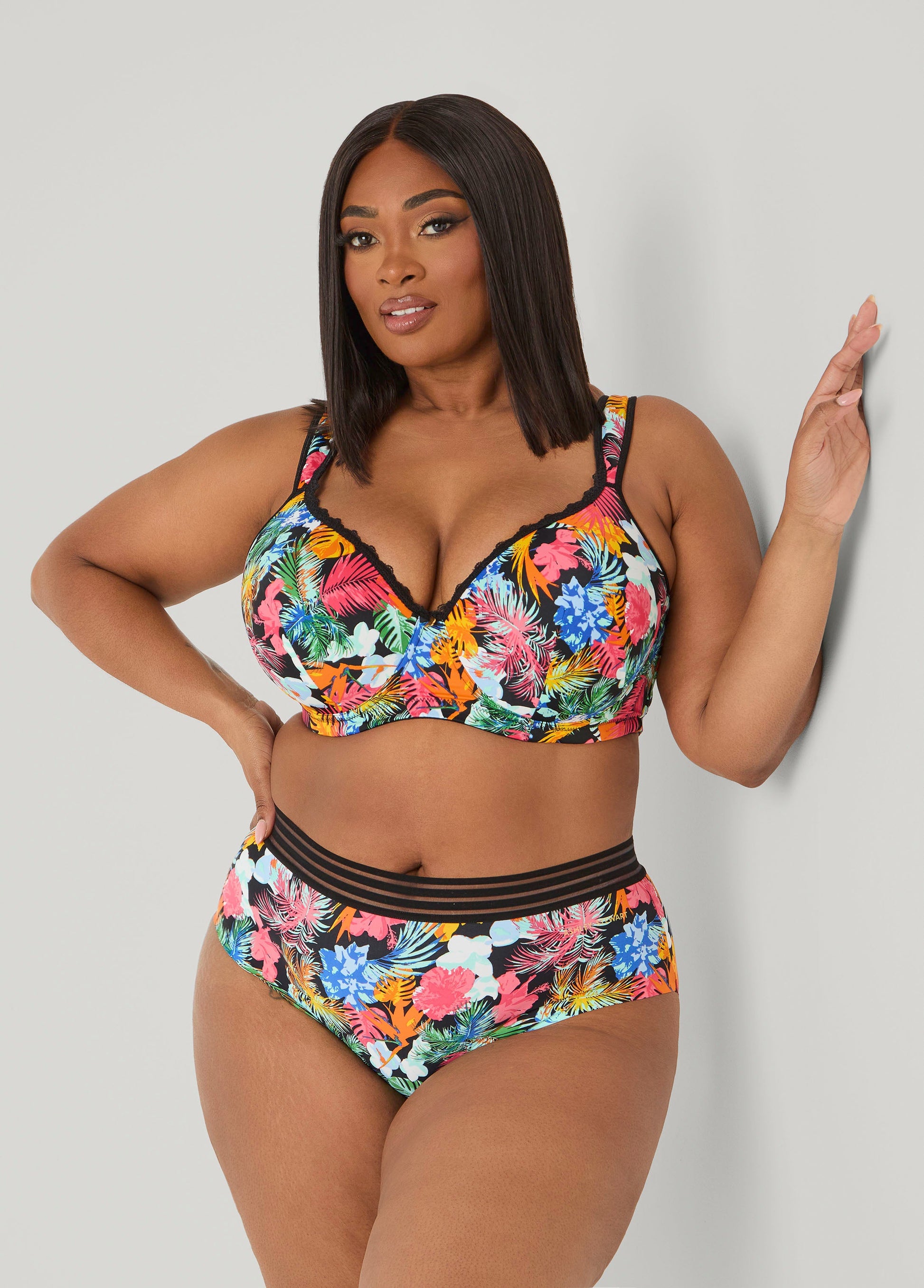Ashley Stewart Tropical Sheer Waist Briefs Multi