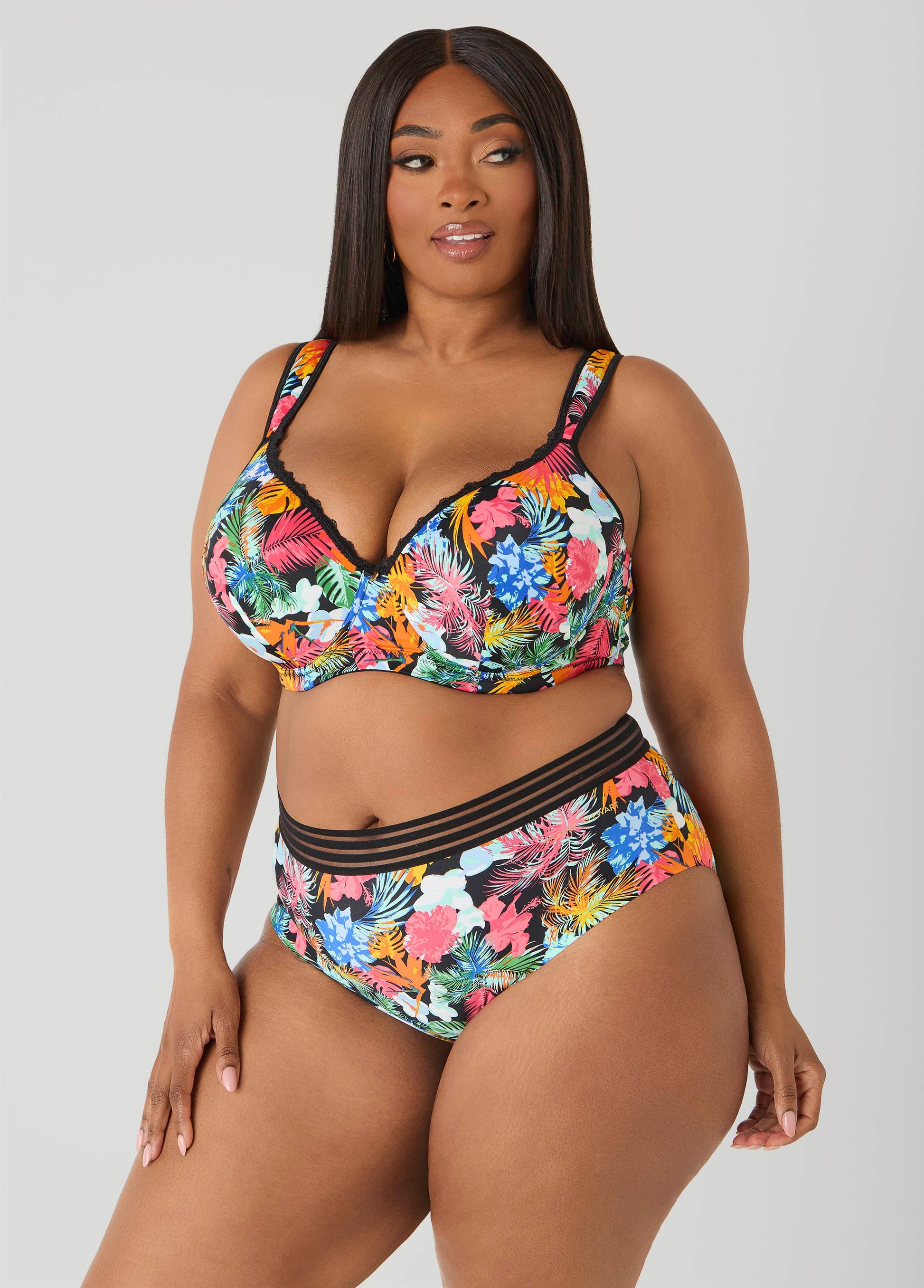 Ashley Stewart Tropical Sheer Waist Briefs Multi