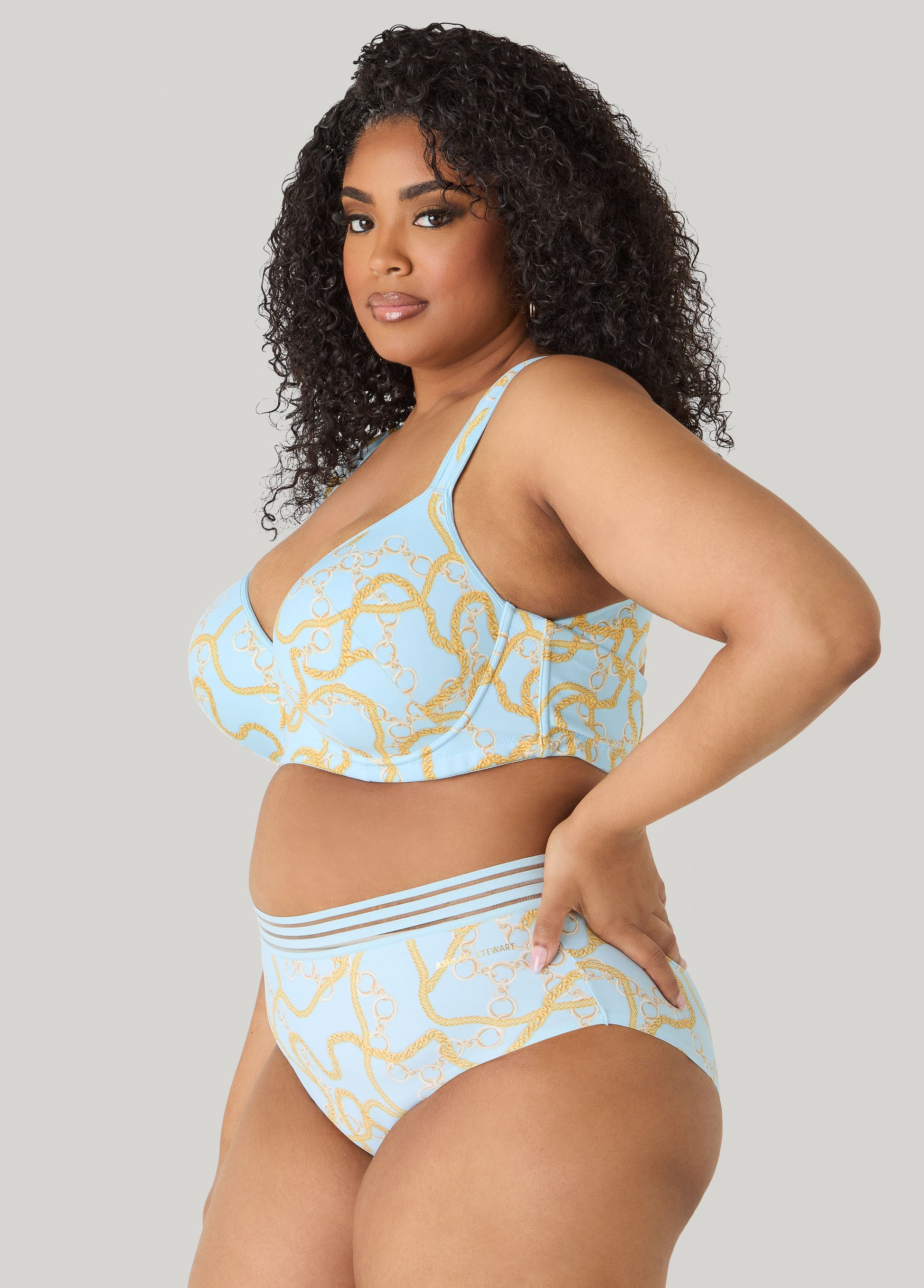 Ashley Stewart Chain Print Plunge Butterfly Bra Multi
