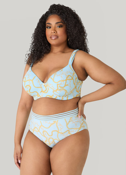 Ashley Stewart Chain Print Sheer Waist Briefs Multi