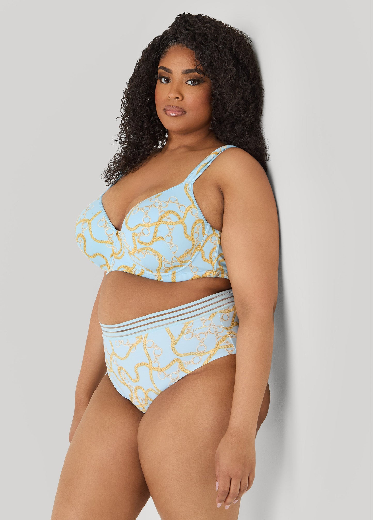 Ashley Stewart Chain Print Sheer Waist Briefs Multi