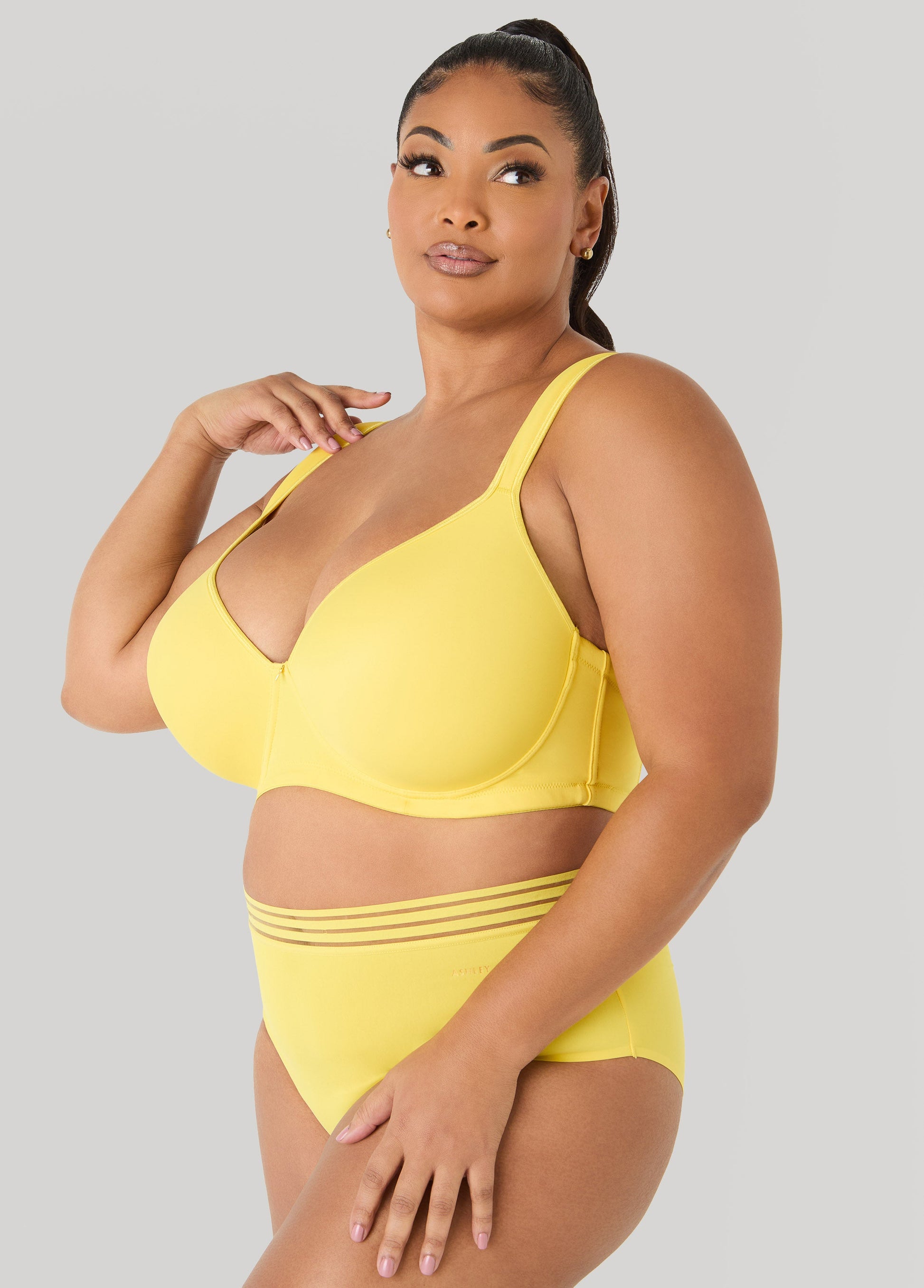 Ashley Stewart Plunge Smoothing Butterfly Bra Maize