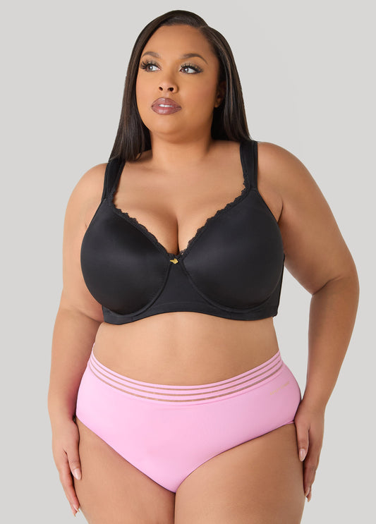 Ashley Stewart Sheer Waist Microfiber Briefs Bright Pink