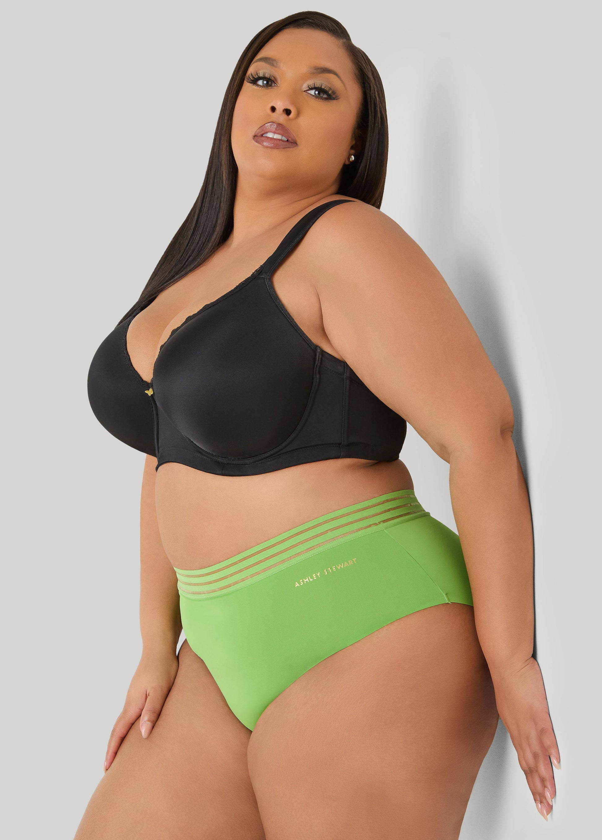 Ashley Stewart Sheer Waist Microfiber Briefs Bright Pink