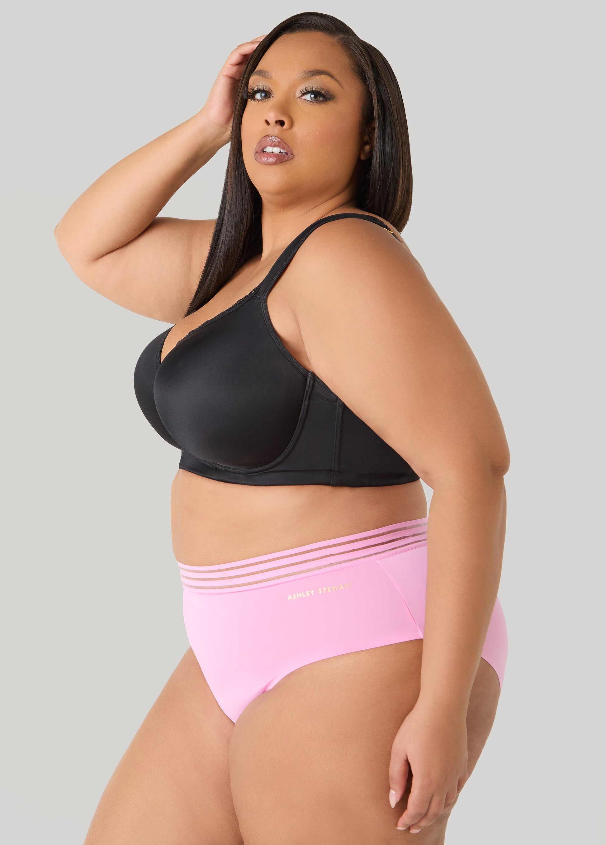 Ashley Stewart Sheer Waist Microfiber Briefs Bright Pink