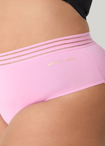 Ashley Stewart Sheer Waist Microfiber Briefs Bright Pink