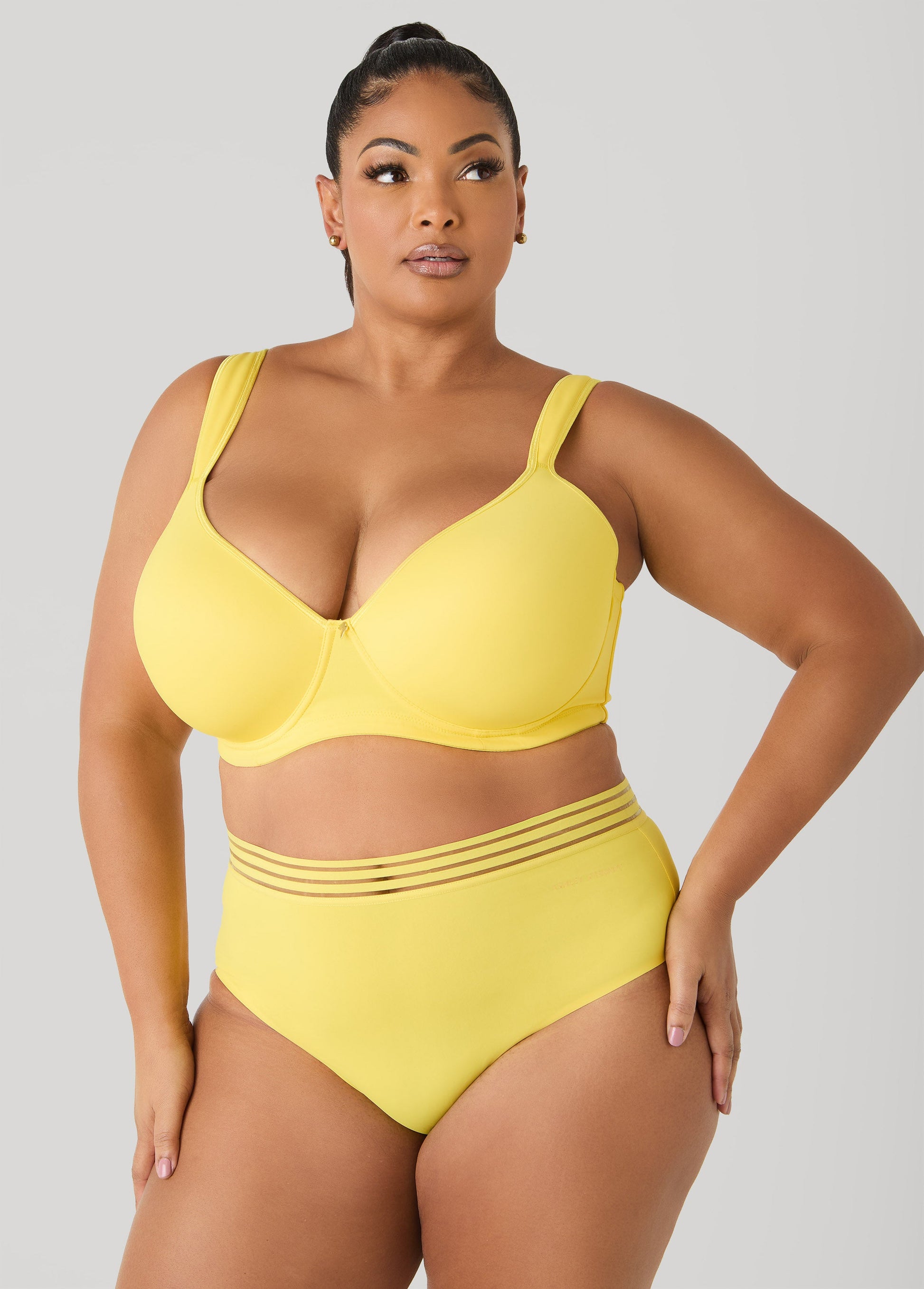Ashley Stewart Sheer Waist Microfiber Briefs Bright Pink