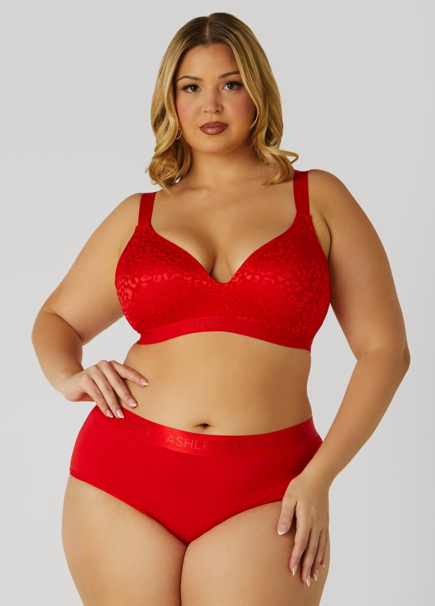 Ashley Stewart Leopard Jacquard Wireless Bra Goji Berry