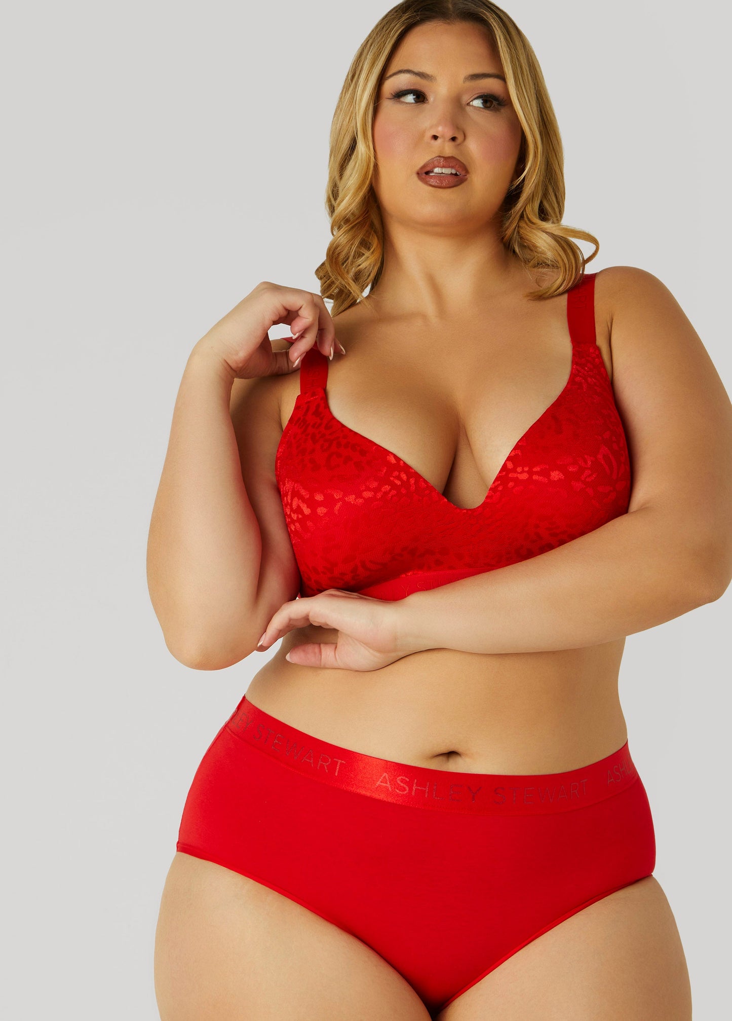 Ashley Stewart Leopard Jacquard Wireless Bra Goji Berry