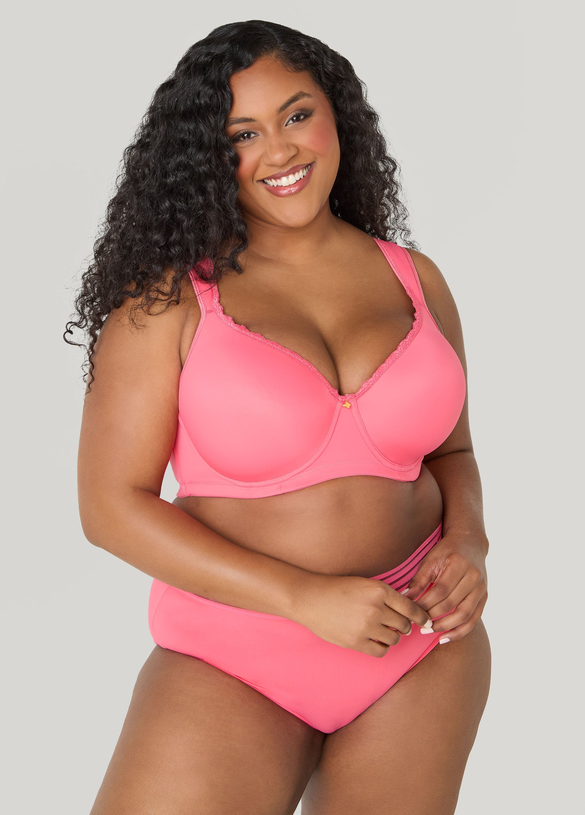 Ashley Stewart Lace Trimmed Full Coverage Butterfly Bra Calypso Coral
