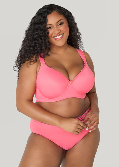 Ashley Stewart Lace Trimmed Full Coverage Butterfly Bra Calypso Coral