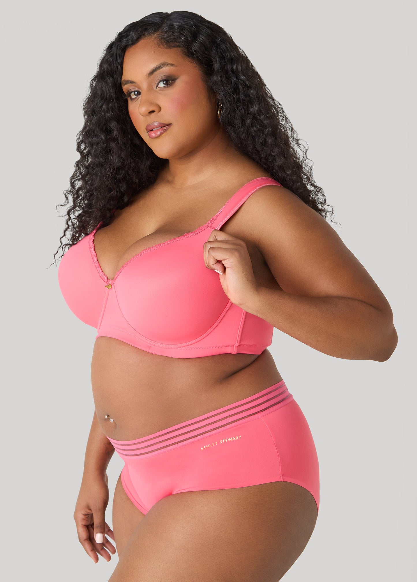 Ashley Stewart Lace Trimmed Full Coverage Butterfly Bra Calypso Coral