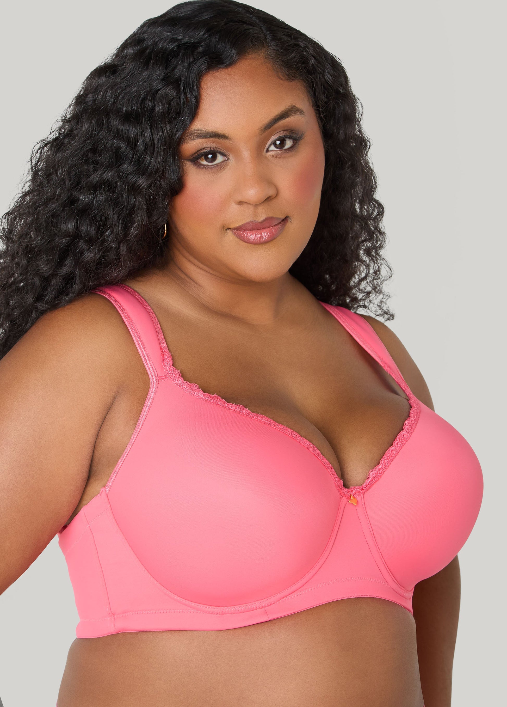 Ashley Stewart Lace Trimmed Full Coverage Butterfly Bra Calypso Coral