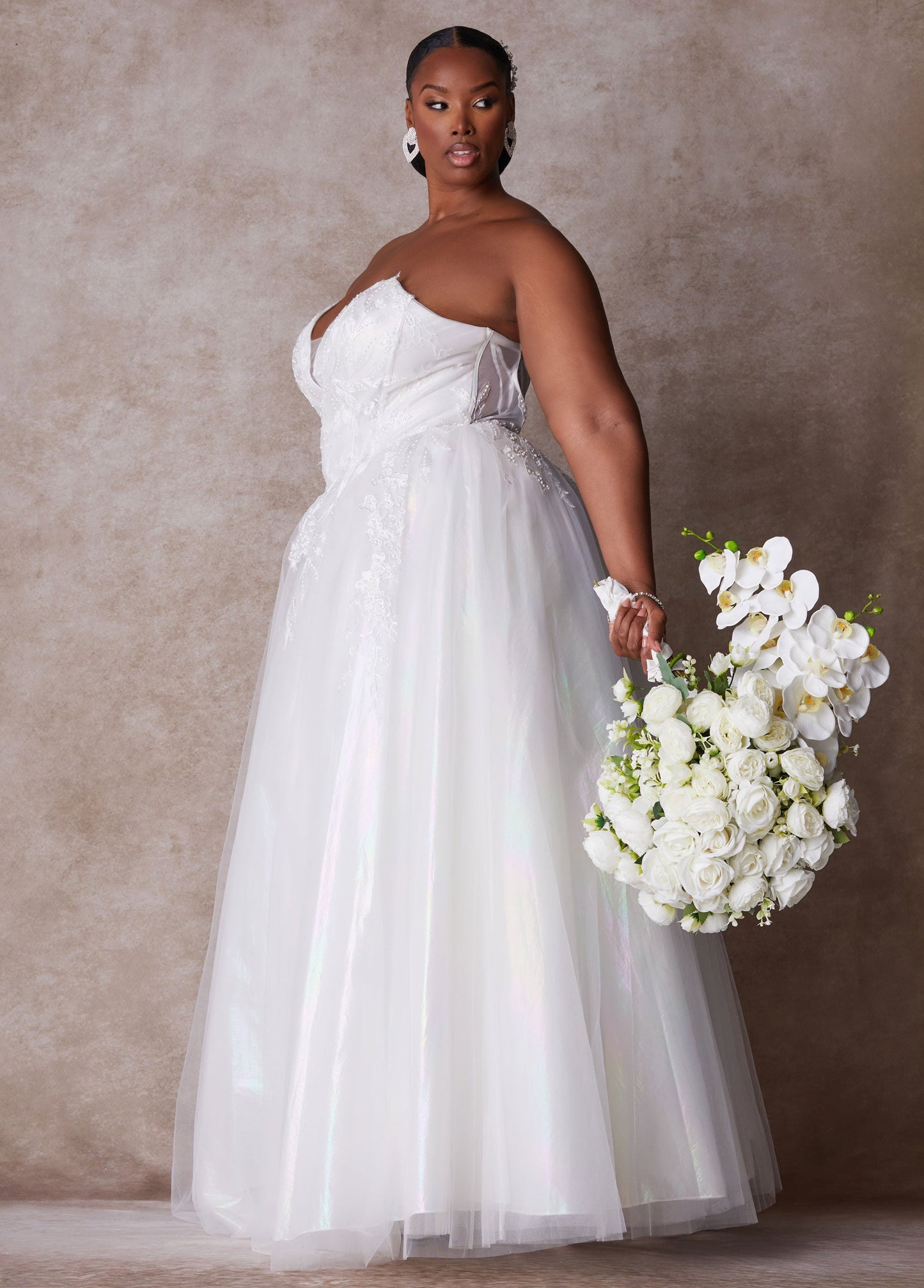 Ashley Stewart Plus Size Princess Wedding Gown Plus Size Strapless Bridal Gown Egret
