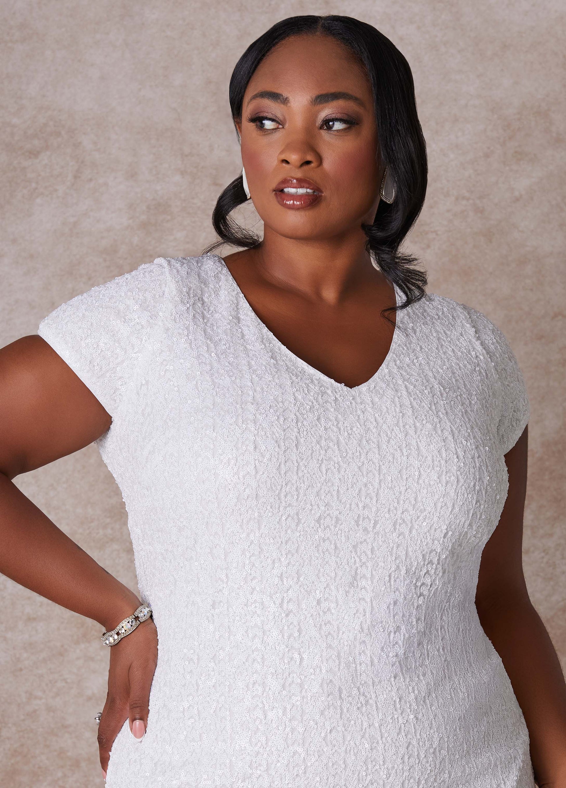 Ashley Stewart The Dani Sequin Shift Dress White