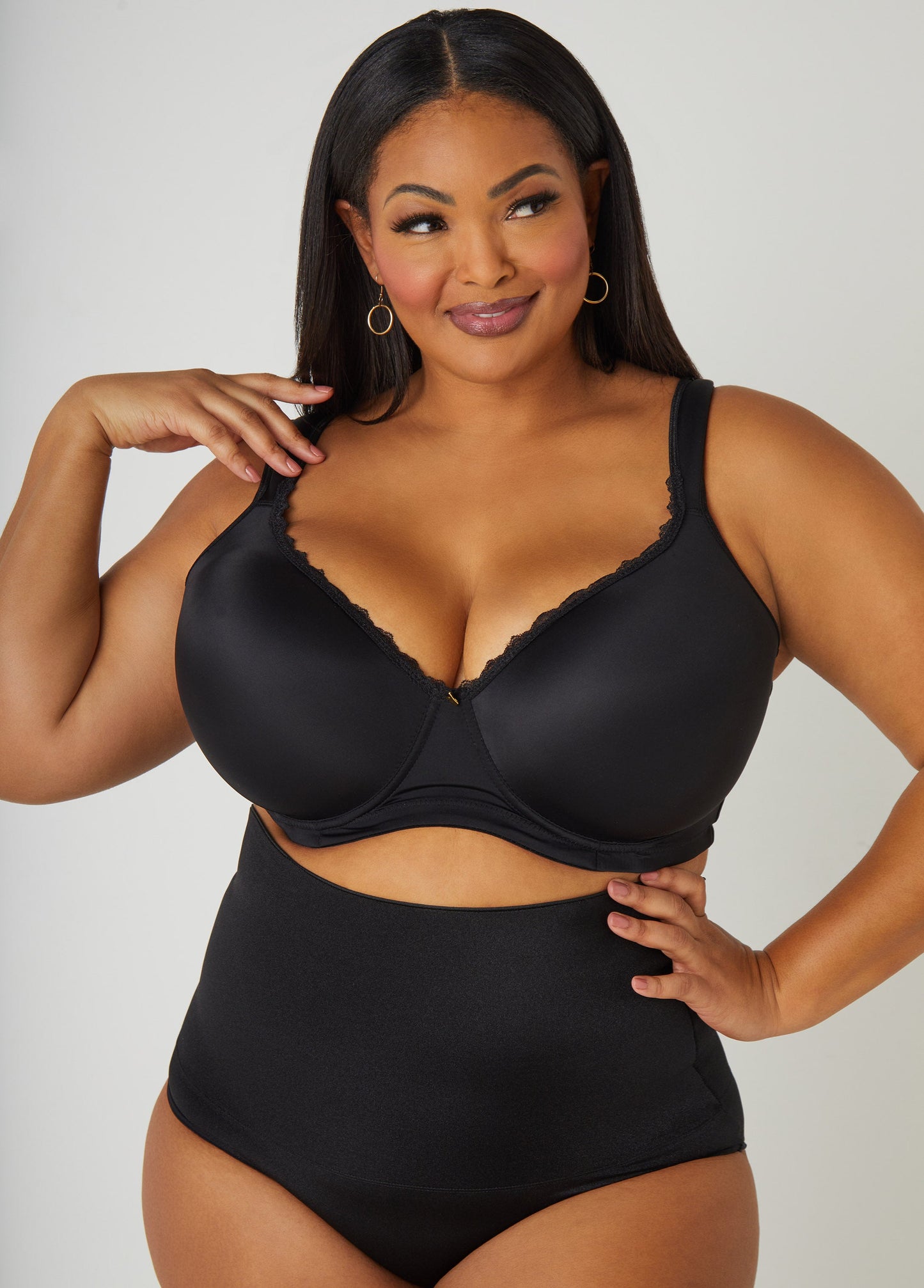 Ashley Stewart Lace Trim Full Coverage Butterfly Bra Black