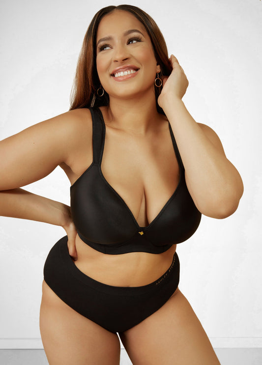 Ashley Stewart Smoothing Plunge Butterfly Bra Black
