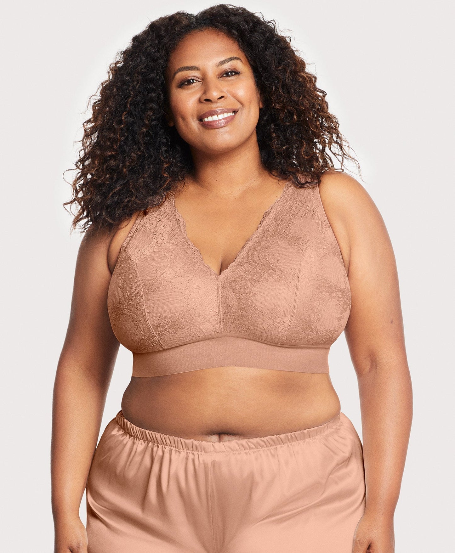 Ashley Stewart Bramour Lexington Lace Plunge Bralette Cappuccino