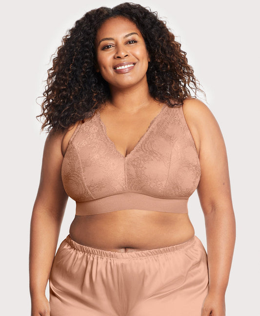 Ashley Stewart Bramour Lexington Lace Plunge Bralette Cappuccino