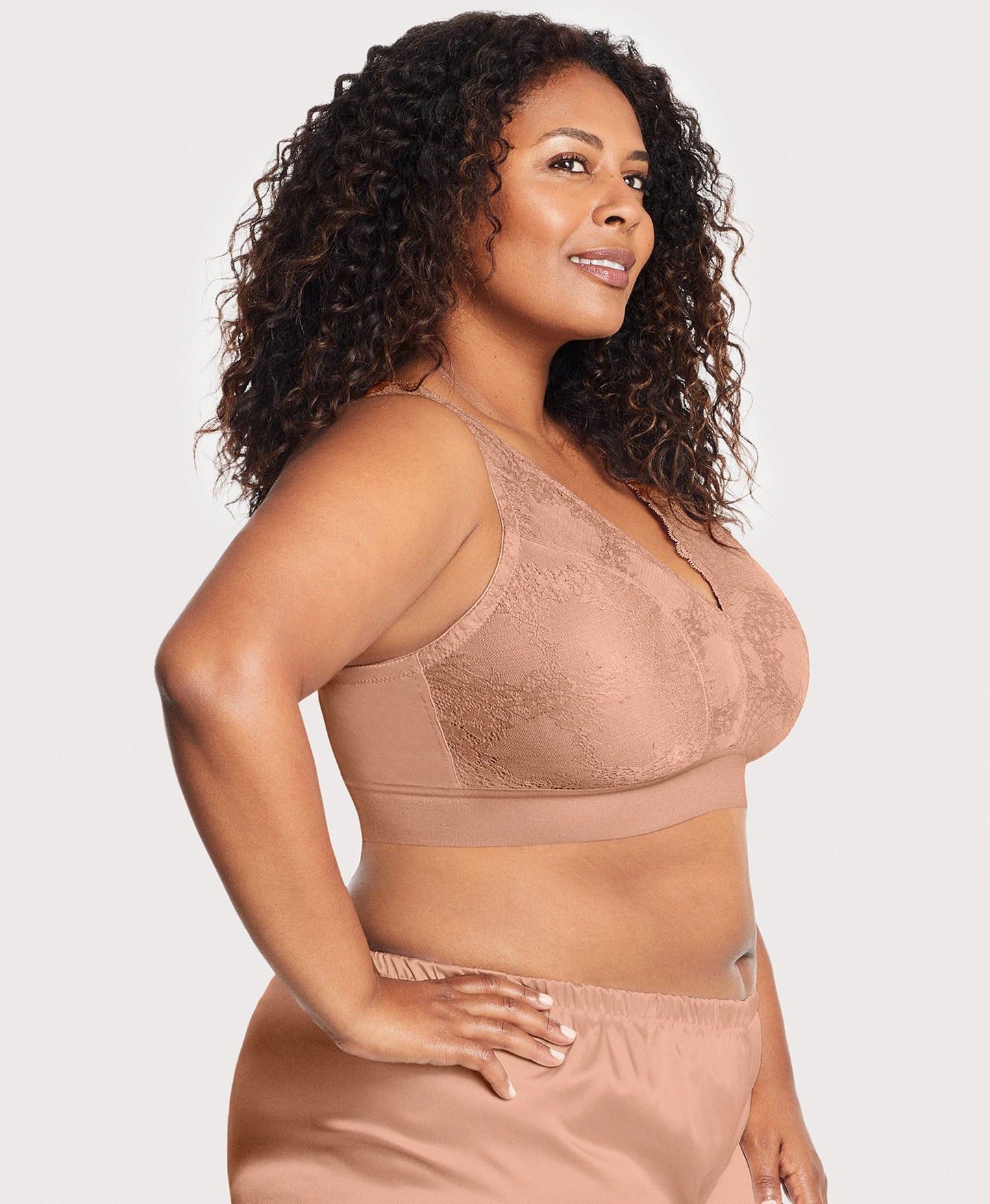 Ashley Stewart Bramour Lexington Lace Plunge Bralette Cappuccino