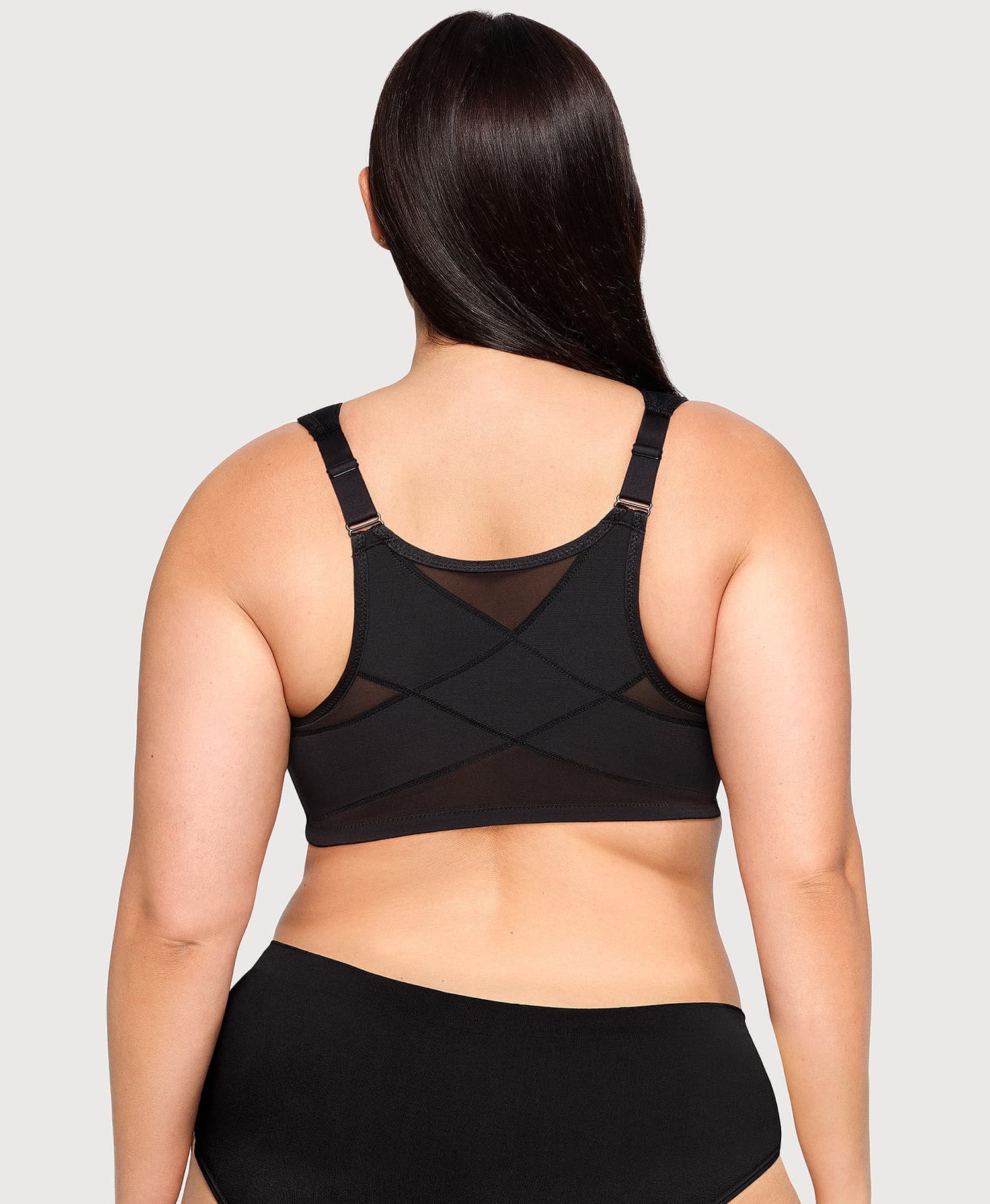 Ashley Stewart Front-Closure Posture Back WonderWire Lace Bra Black
