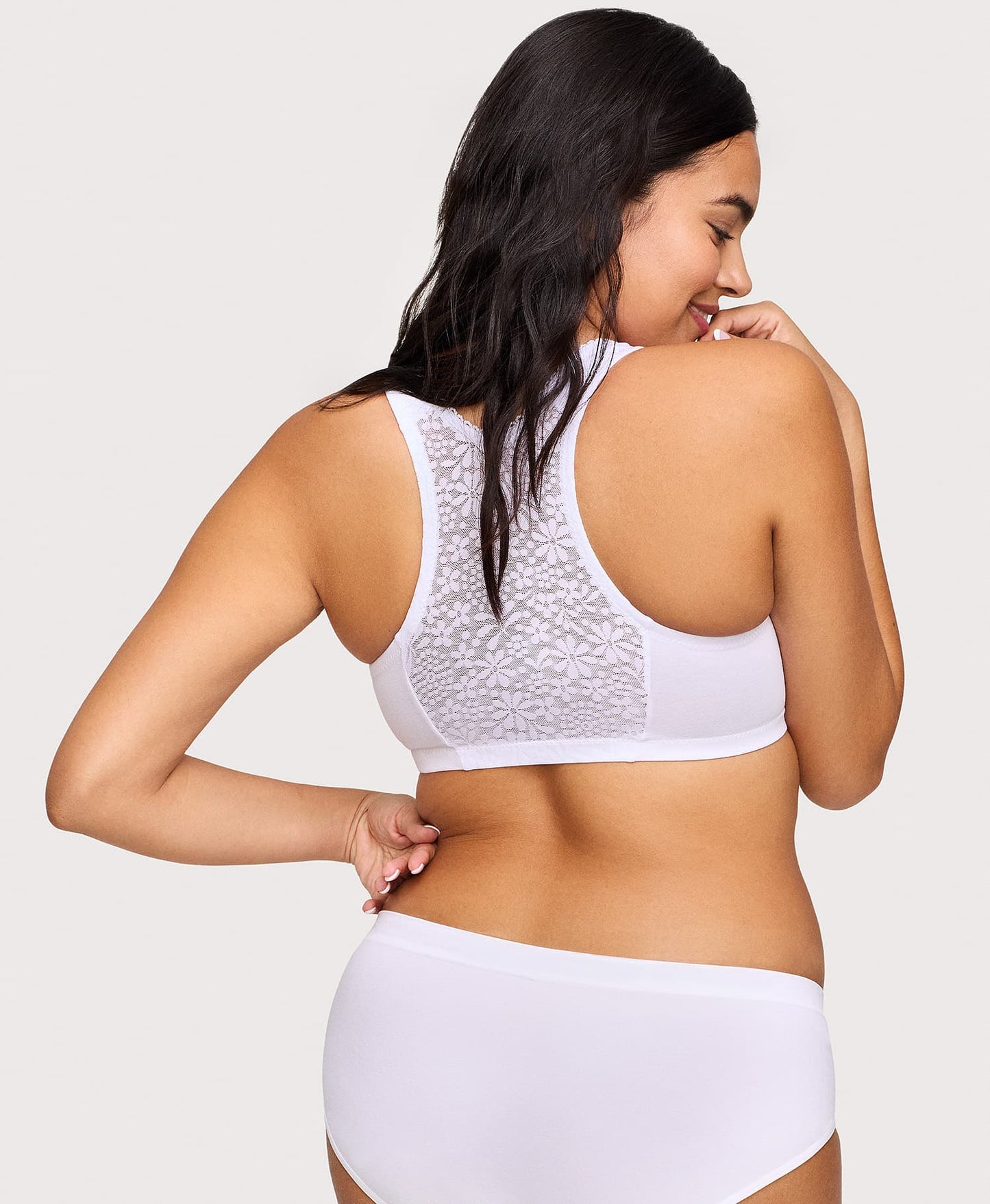 Ashley Stewart Lace Paneled T Back Comfort Bra White