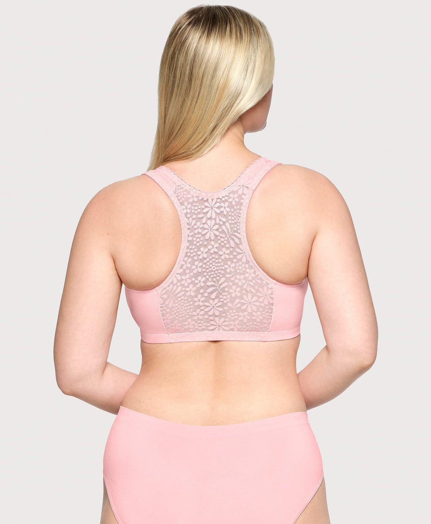 Ashley Stewart T Back Lace Panel Comfort Bra Pink Blush