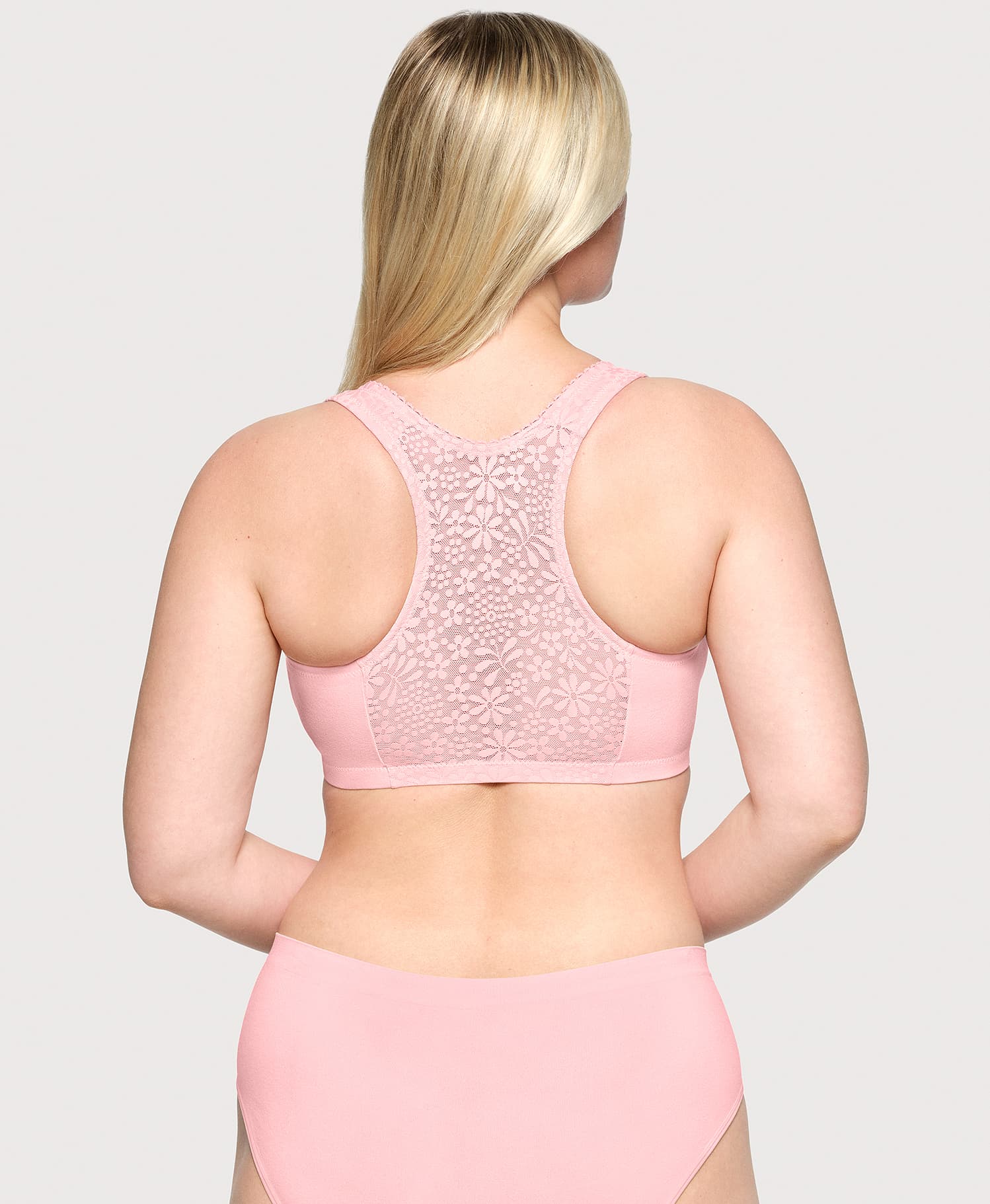 Ashley Stewart T Back Lace Panel Comfort Bra Pink Blush