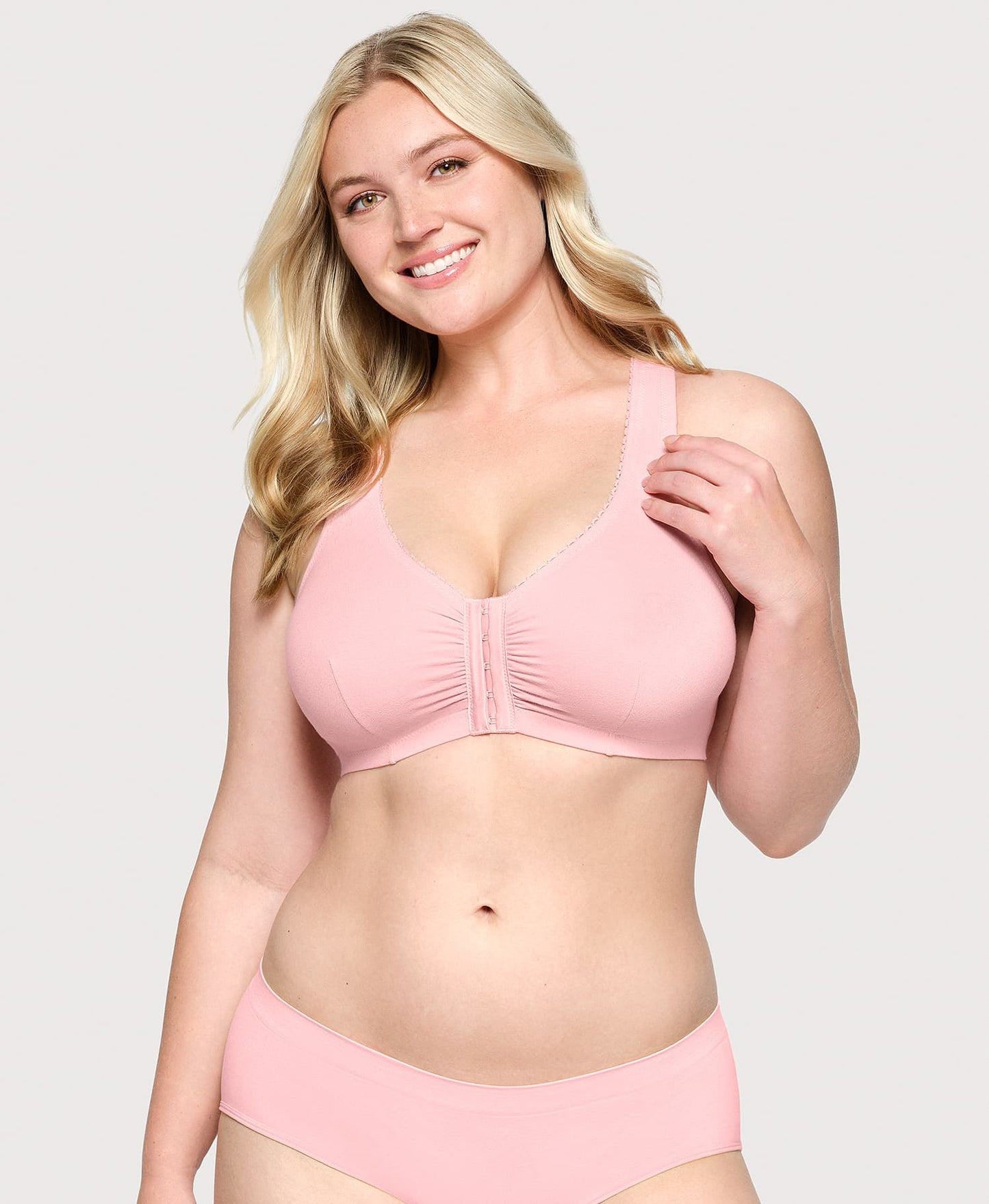 Ashley Stewart T Back Lace Panel Comfort Bra Pink Blush