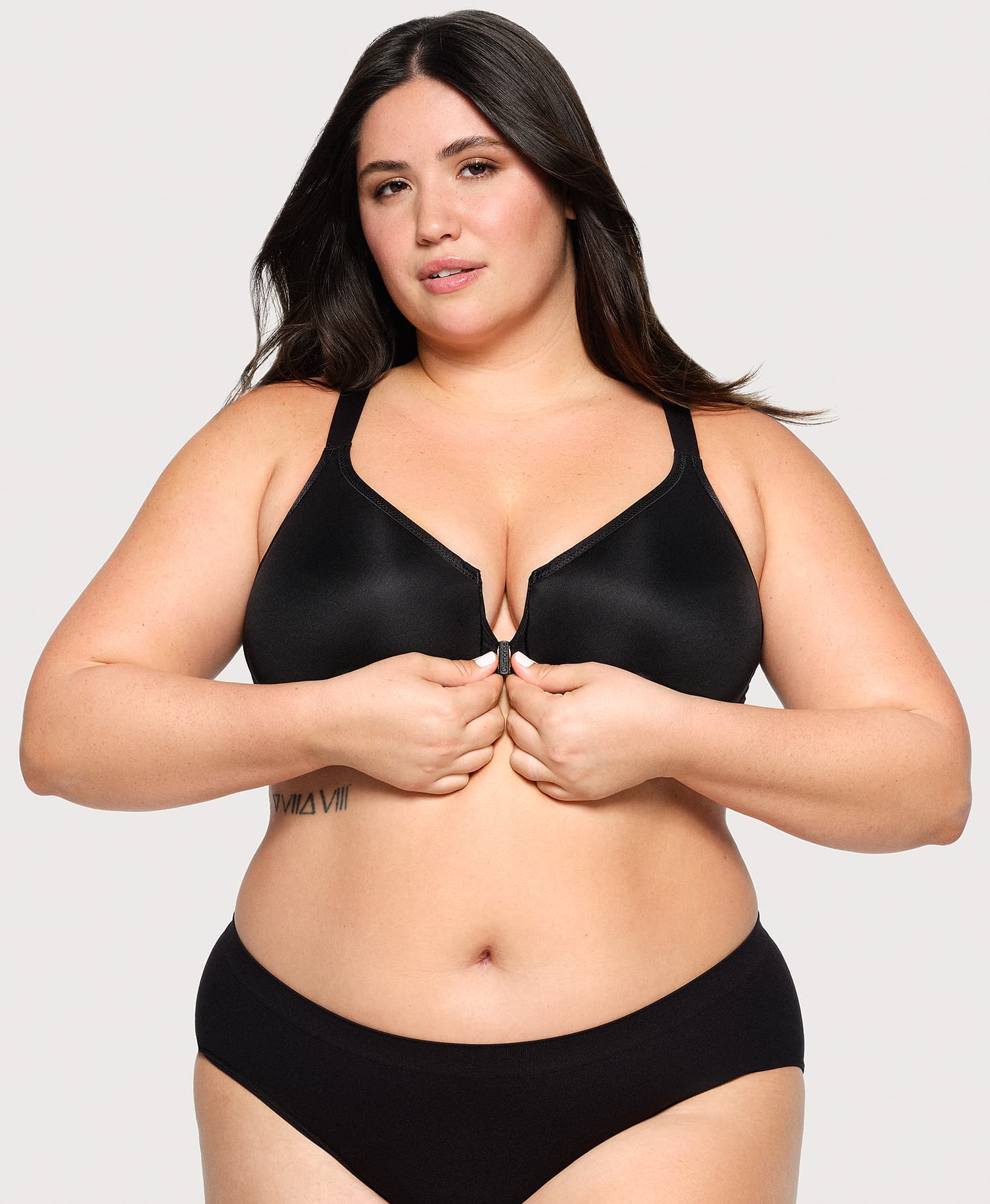 Ashley Stewart Front-Closure Posture Back WonderWire Bra Black