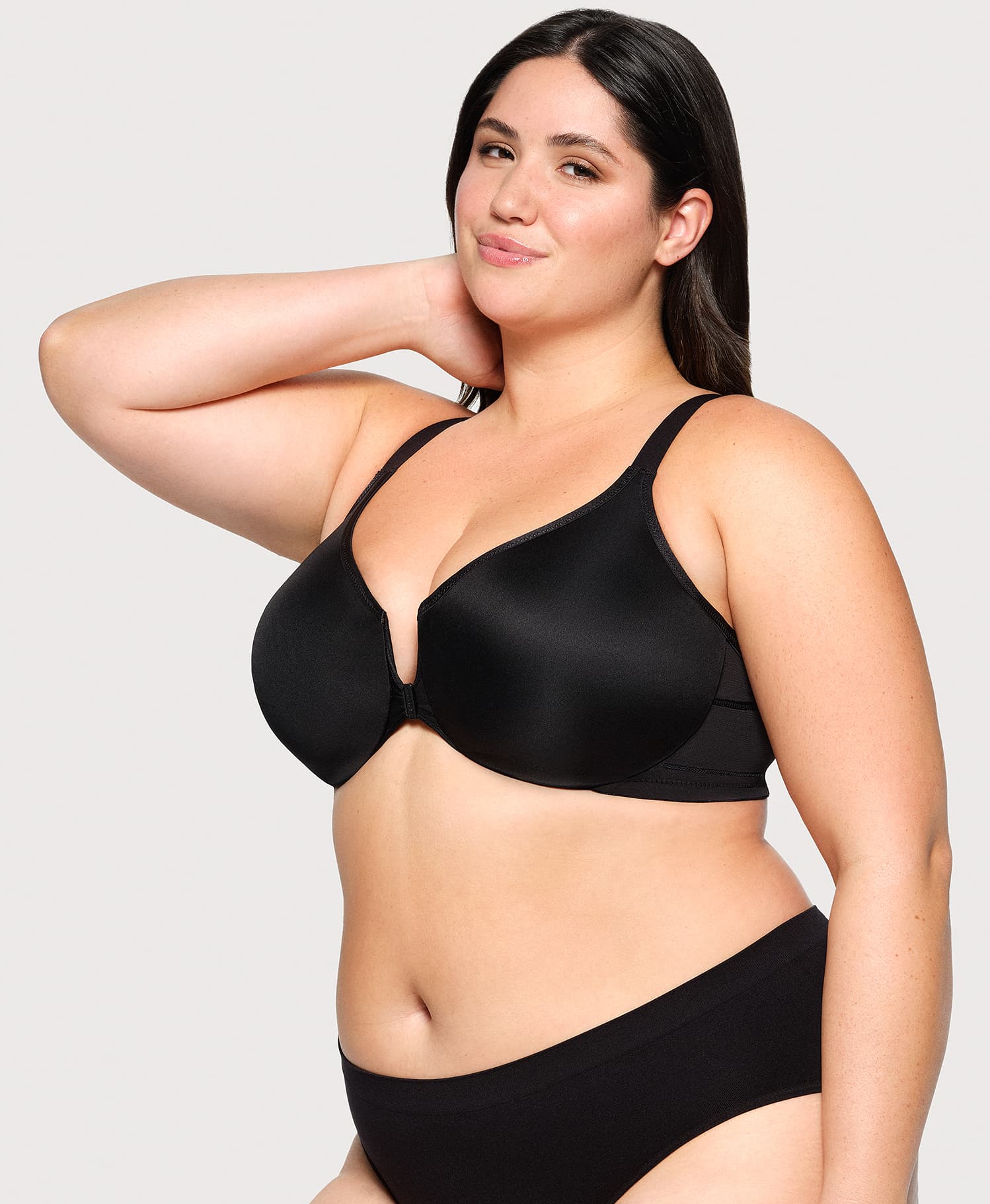 Ashley Stewart Front-Closure Posture Back WonderWire Bra Black