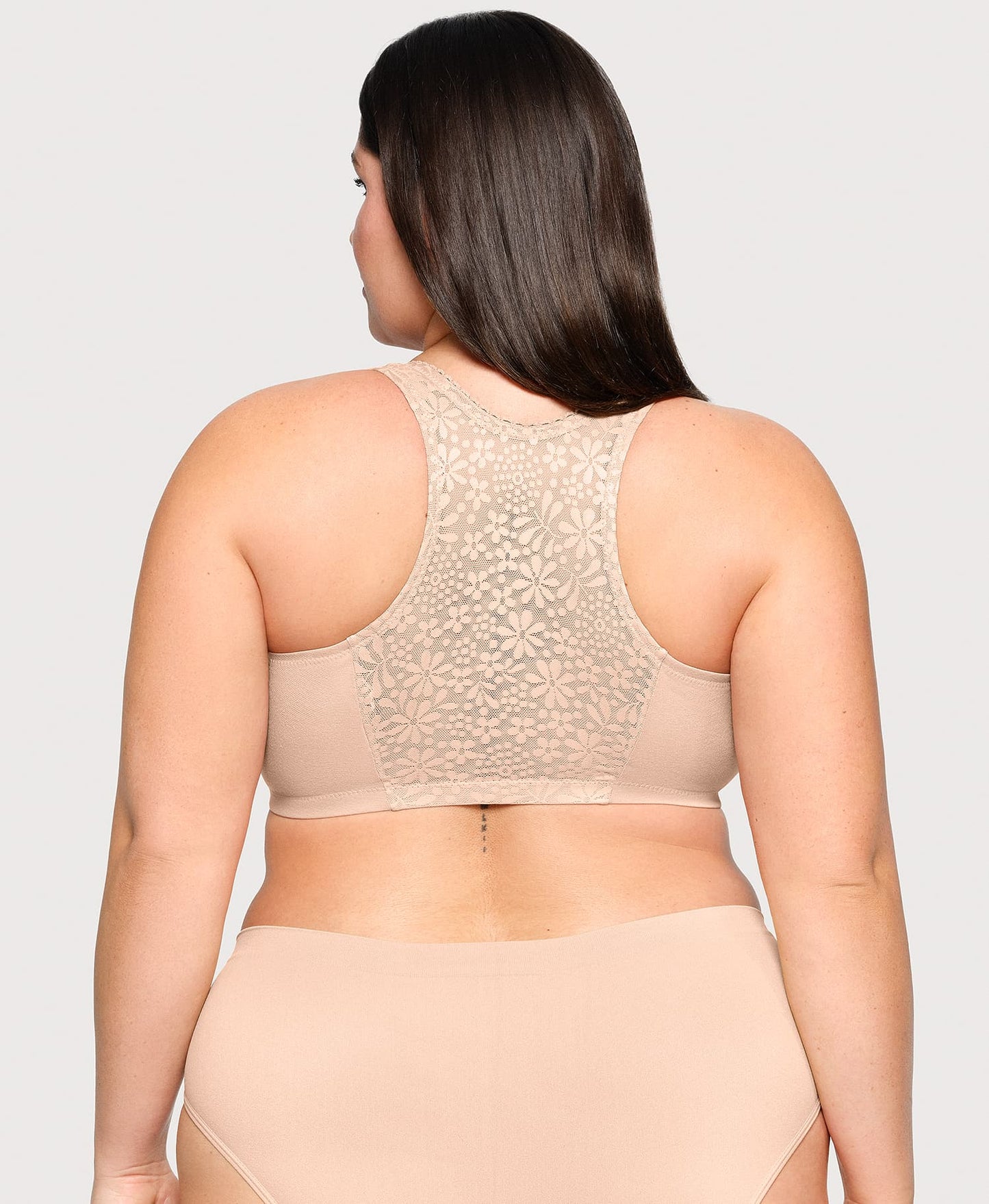 Ashley Stewart Lace Panel T Back Comfort Bra Cafe