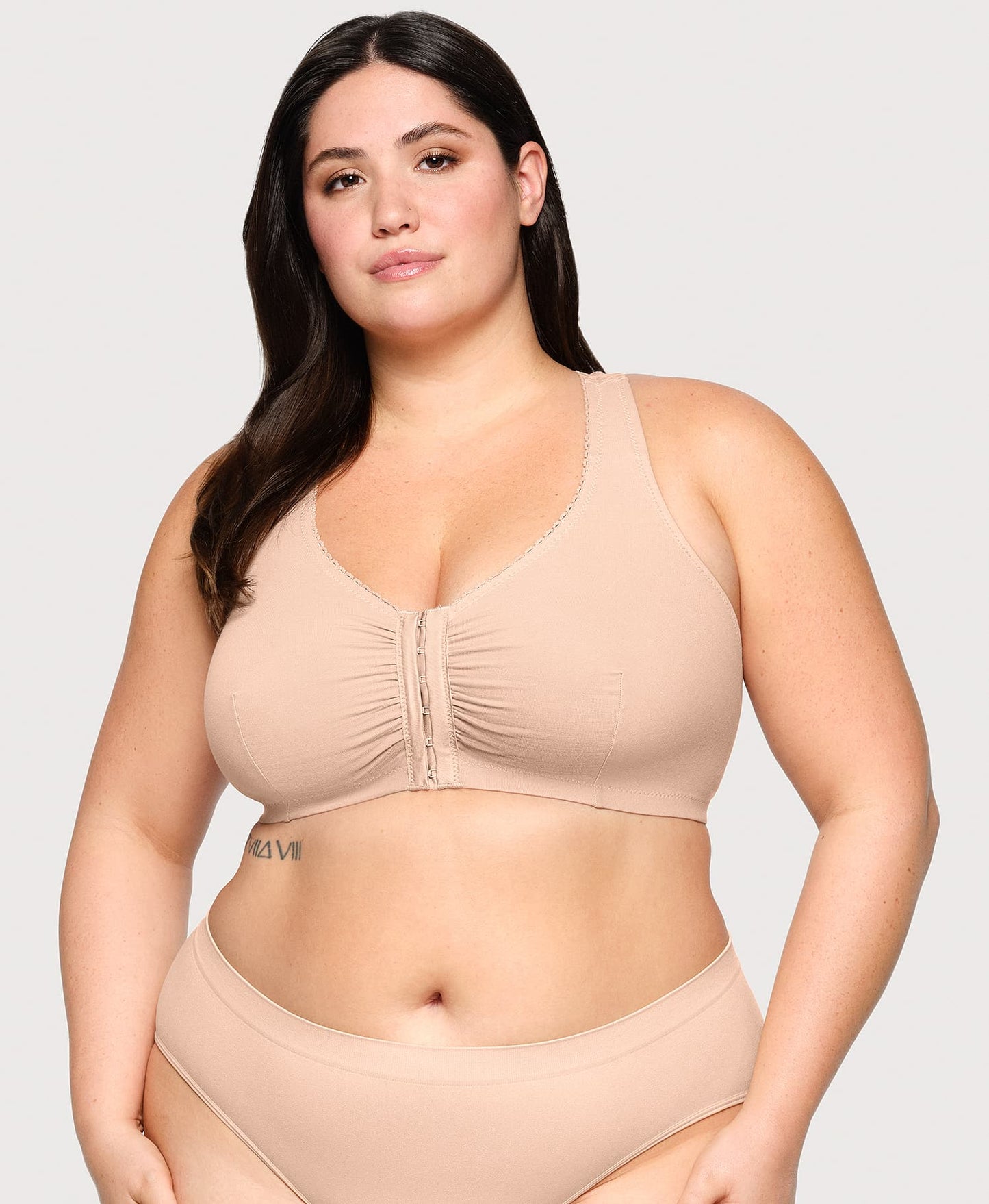 Ashley Stewart Lace Panel T Back Comfort Bra Cafe