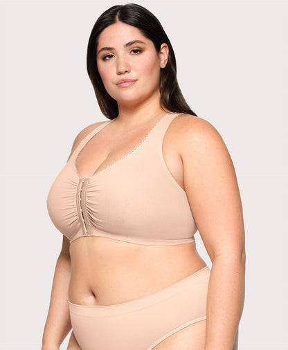 Ashley Stewart Lace Panel T Back Comfort Bra Cafe