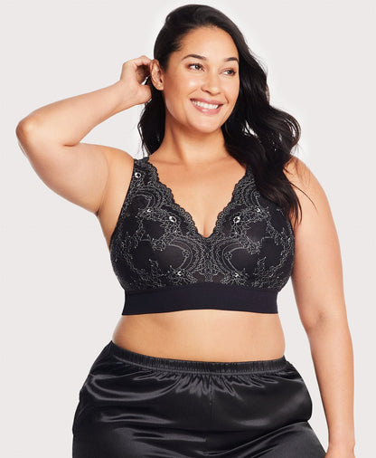 Ashley Stewart Bramour Lexington Plunge Lace Bralette Black