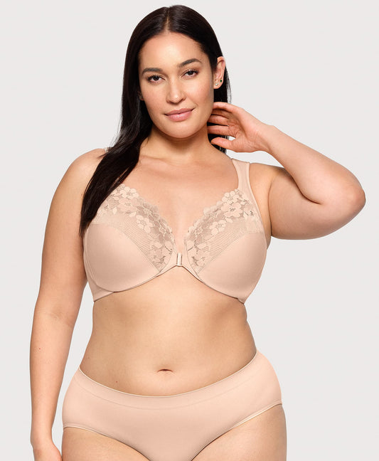 Ashley Stewart Front-Closure Cotton WonderWire Bra Cafe