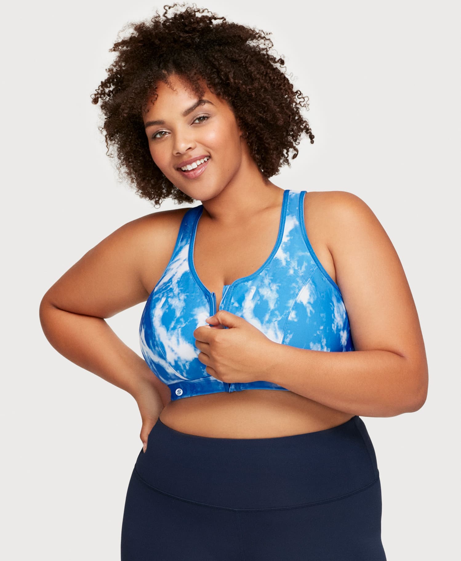 Ashley Stewart Front-Closure Zip Up Sports Bra Blue Blue Tie-Dye