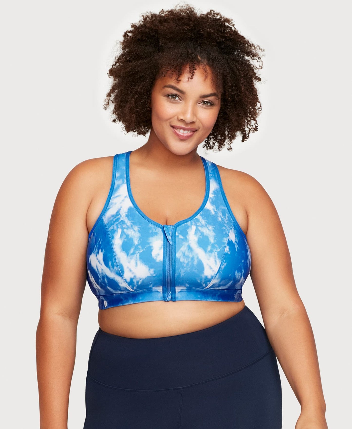 Ashley Stewart Front-Closure Zip Up Sports Bra Blue Blue Tie-Dye