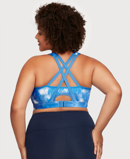 Ashley Stewart Front-Closure Zip Up Sports Bra Blue Blue Tie-Dye