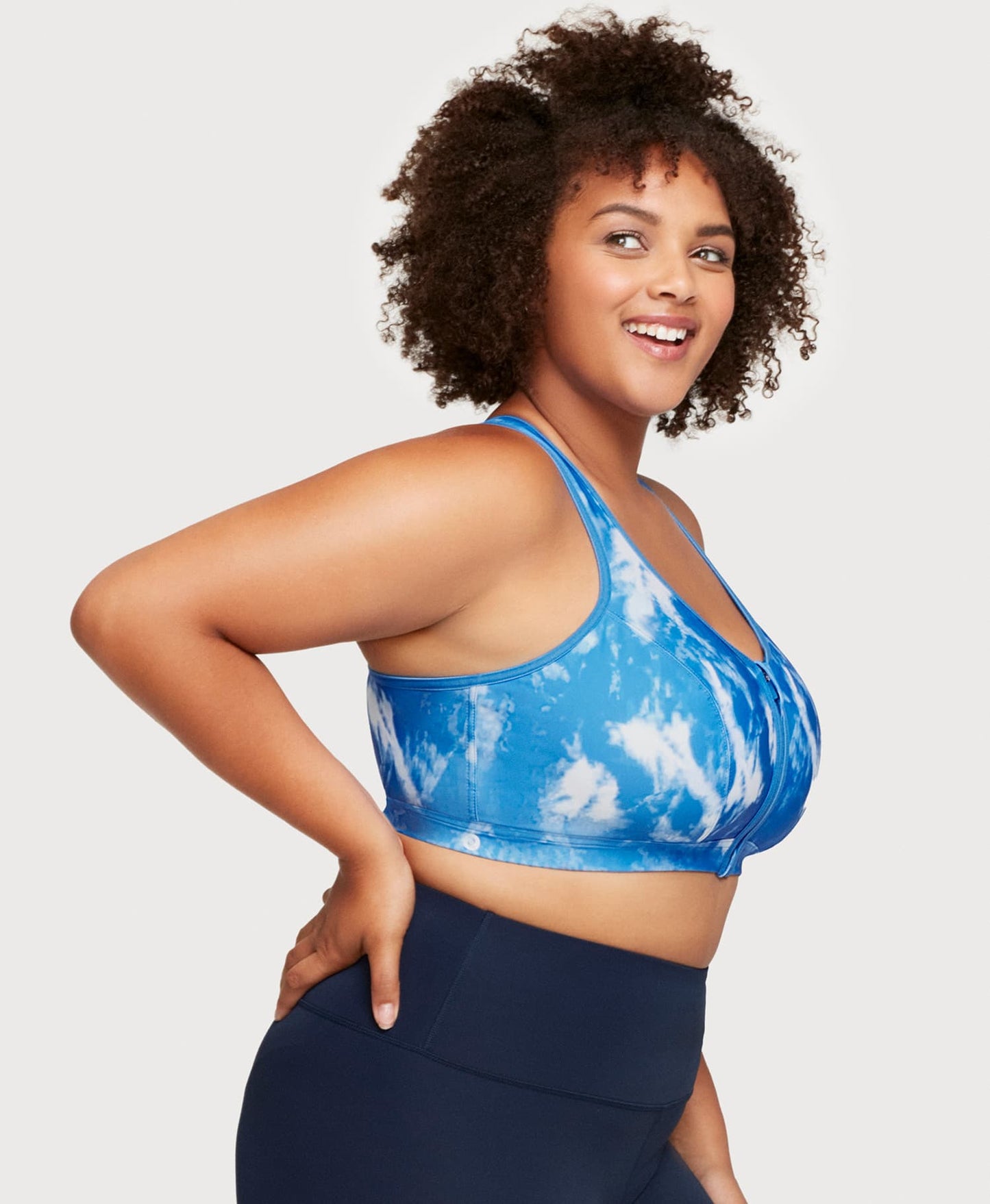 Ashley Stewart Front-Closure Zip Up Sports Bra Blue Blue Tie-Dye