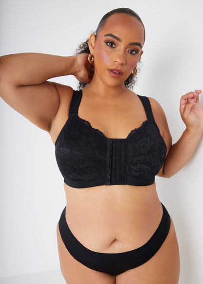Ashley Stewart Plus Size Lingerie Lace Mesh No Wire Posture Support Sexy Sleek Bra Black