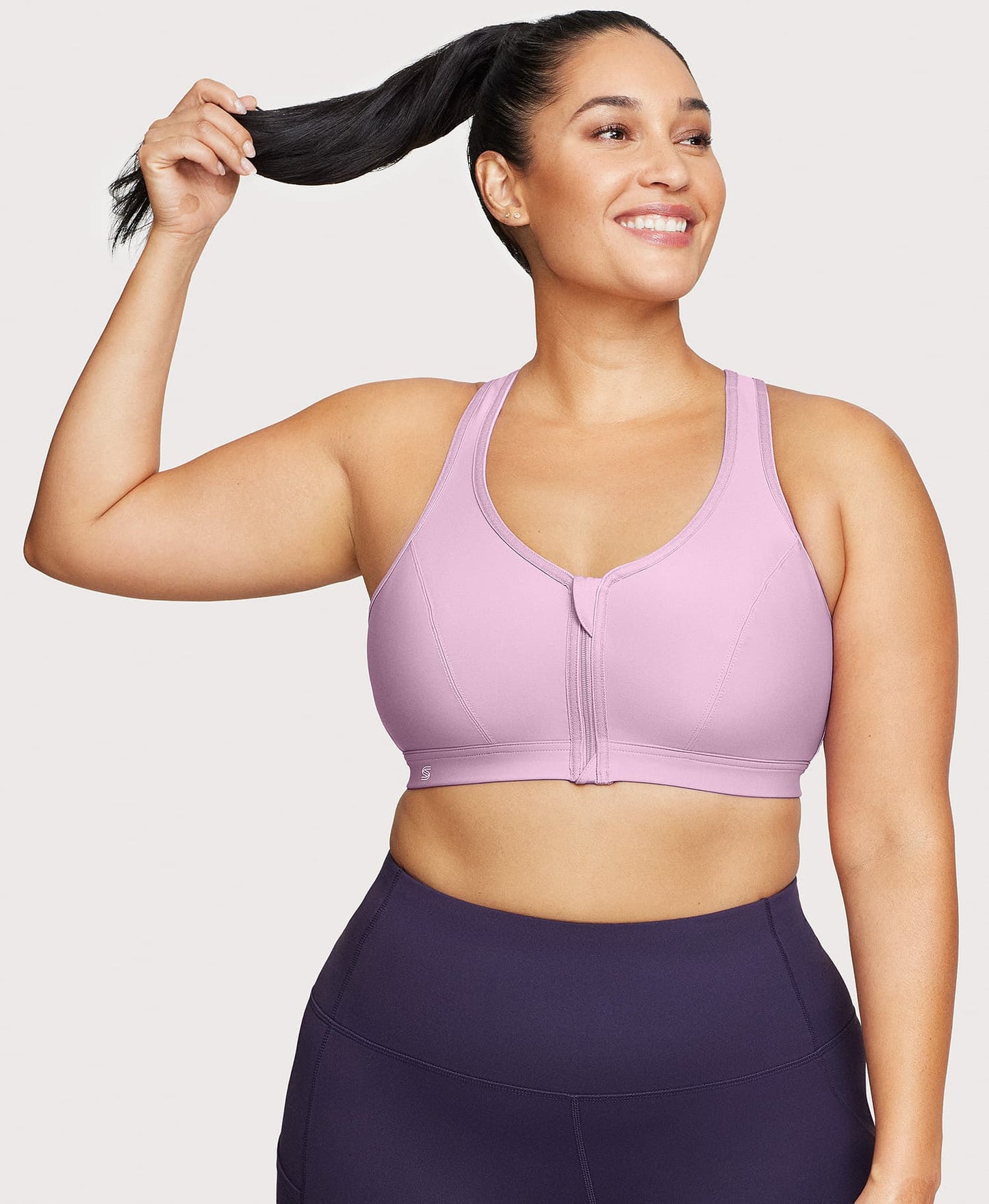 Ashley Stewart Front-Closure Zip Up Sports Bra Lavender