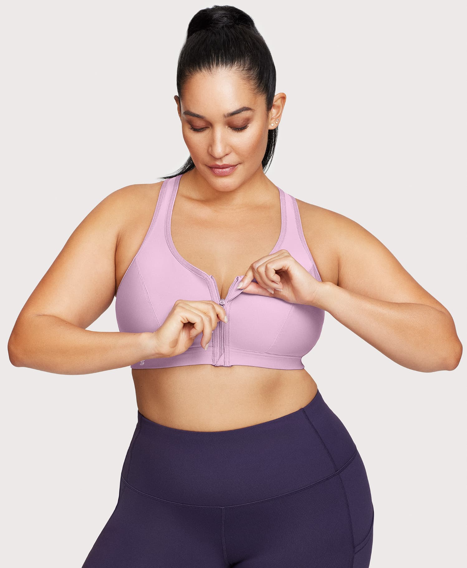 Ashley Stewart Front-Closure Zip Up Sports Bra Lavender