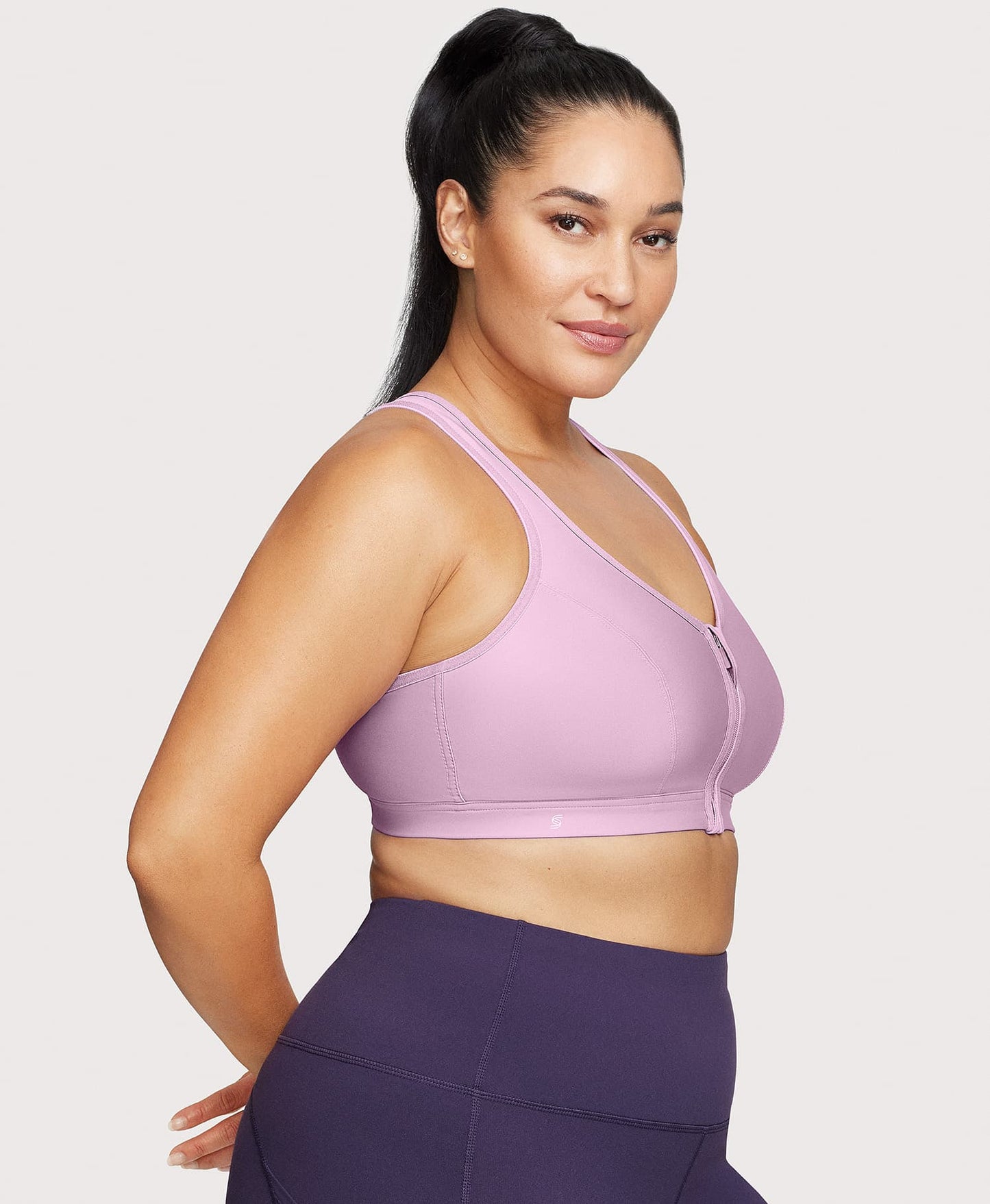 Ashley Stewart Front-Closure Zip Up Sports Bra Lavender