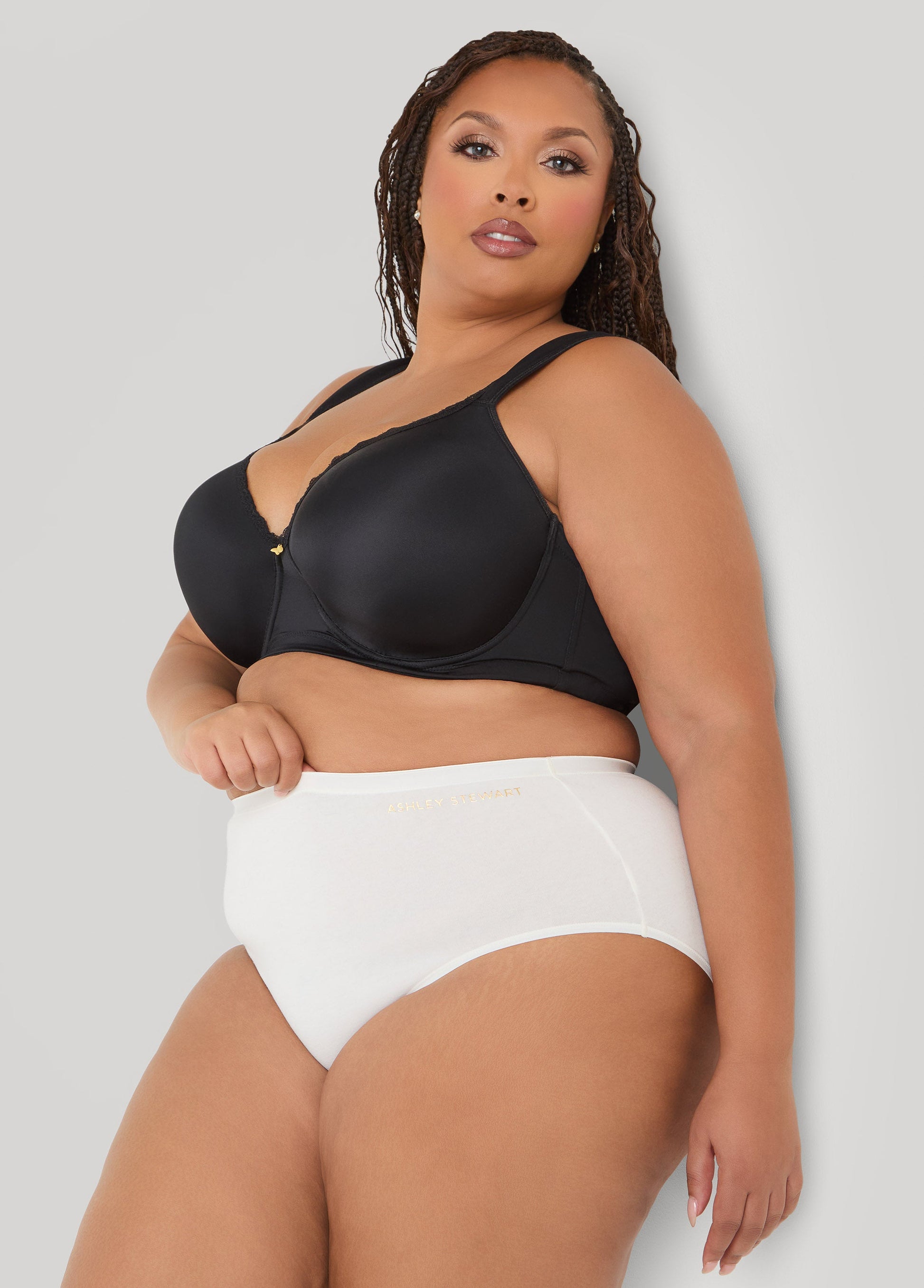Ashley Stewart Full Coverage Stretch Cotton Briefs Egret