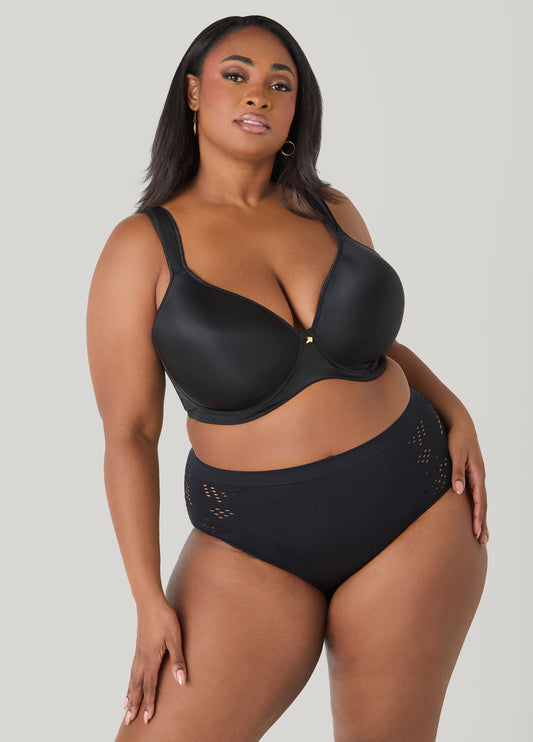 Ashley Stewart Seamless Cutout High Waist Briefs Black