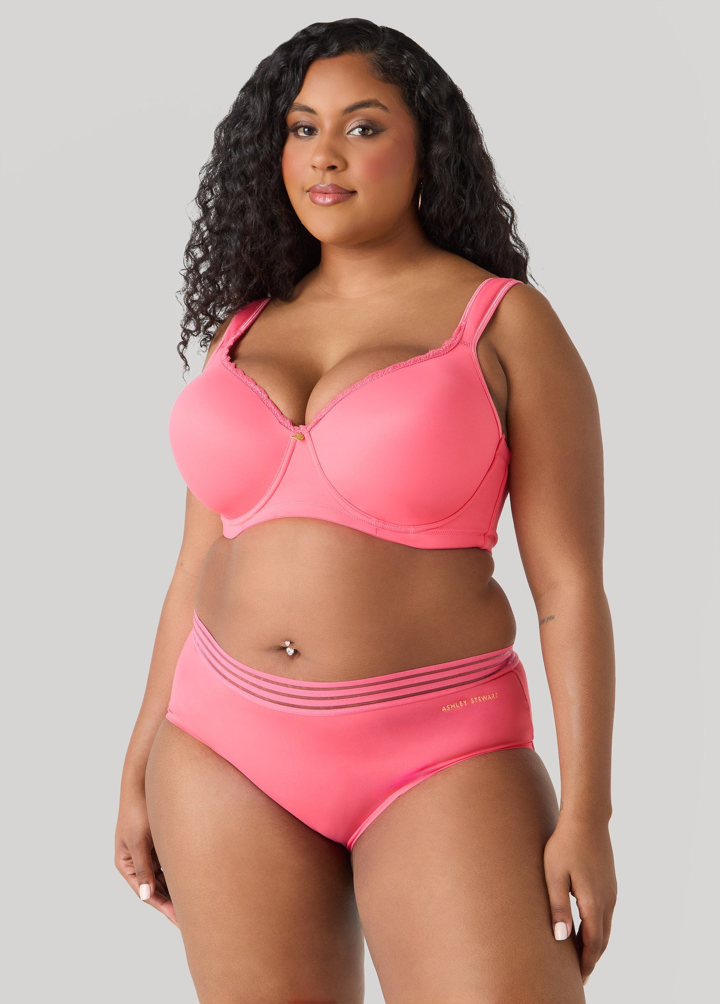 Ashley Stewart Sheer Striped Microfiber Briefs Calypso Coral