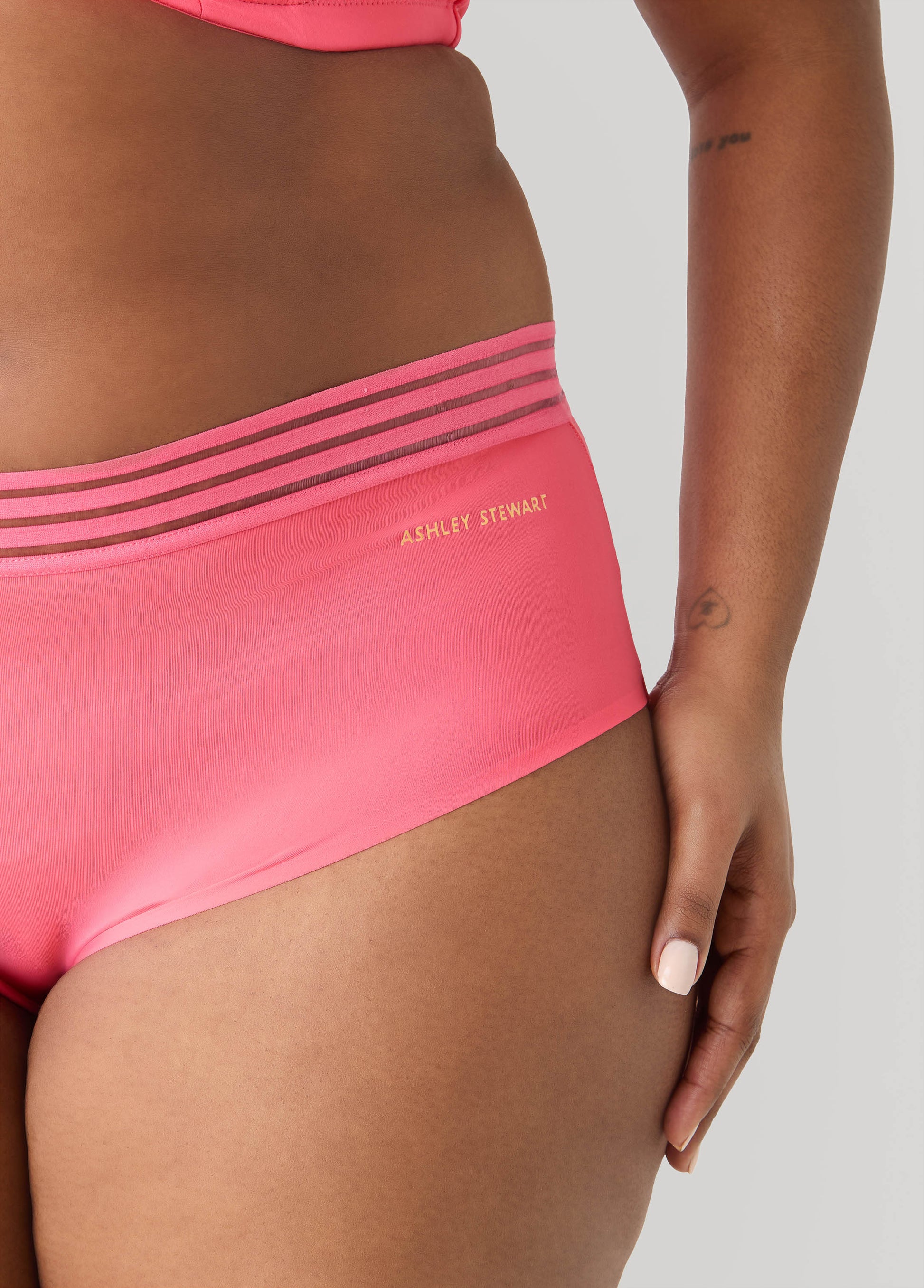 Ashley Stewart Sheer Striped Microfiber Briefs Calypso Coral