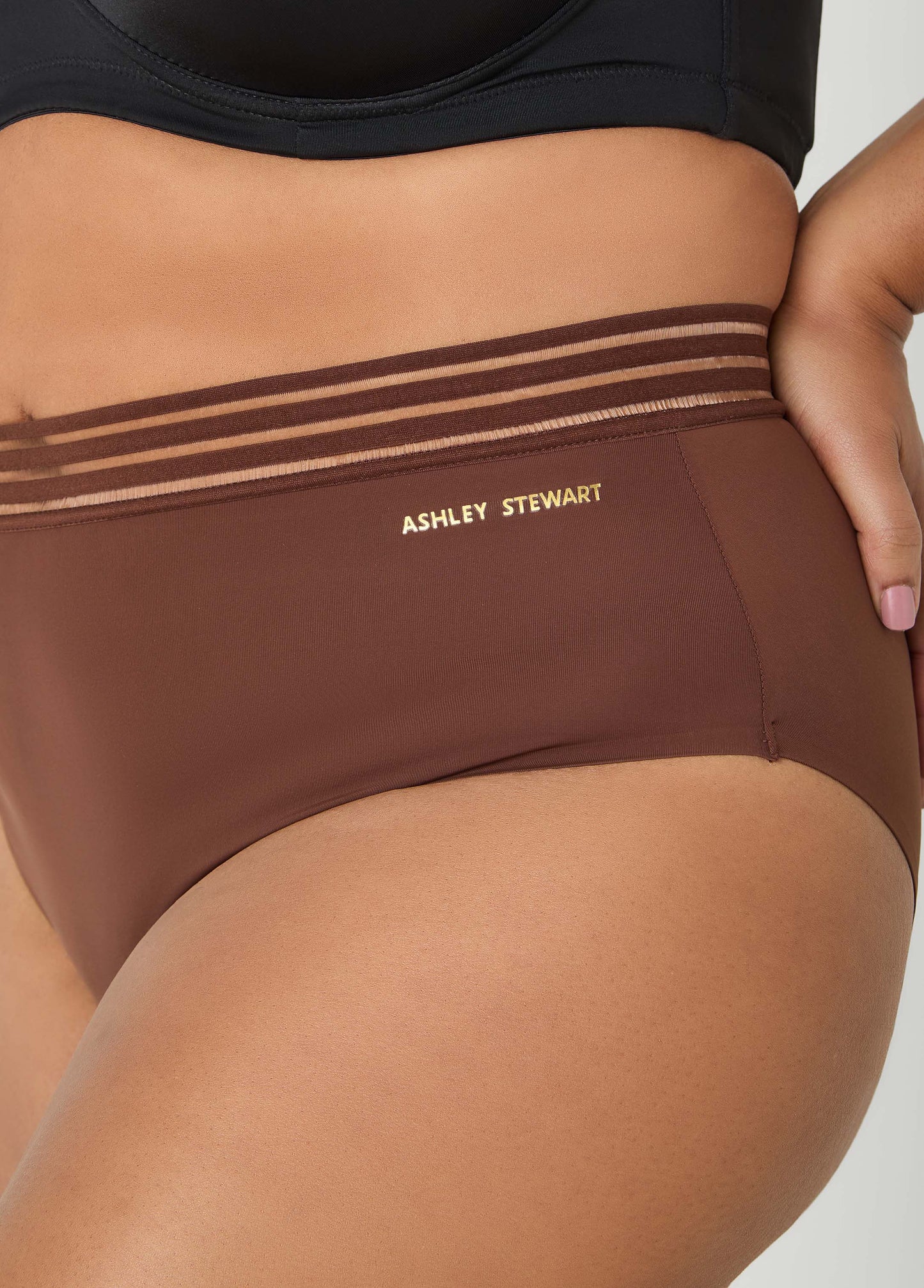 Ashley Stewart Sheer Striped Microfiber Briefs Calypso Coral